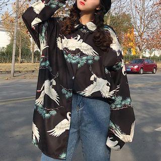 Crane Print Shirt Black - One Size