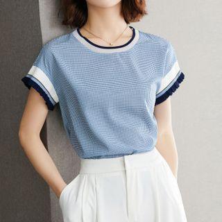 Short-sleeve Contrast Trim Gingham T-shirt