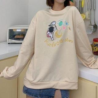 Astronaut Print Oversize Long-sleeve Top