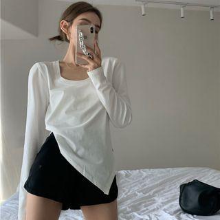 Long Sleeve Asymmetrical Top/ High Waist Shorts