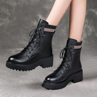 Striped Platform Block Heel Short Boots
