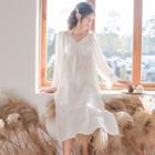 Sweetheart Neckline Bell-sleeve Midi Sleep Dress White - One Size