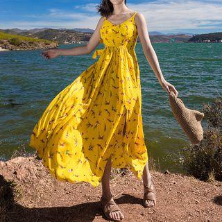 Floral Print Spaghetti-strap Midi Chiffon Sundress