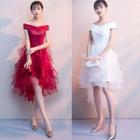 Off-shoulder High-low Mesh Prom Dress