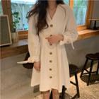 Lantern-sleeve Mini A-line Dress White - One Size