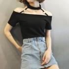 Plain Halter Open Shoulder T-shirt