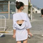 Elbow-sleeve Open Back T-shirt White - One Size
