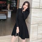 Double-breasted Long-sleeve Knit A-line Dress