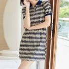 Short-sleeve Argyle Knit A-line Dress