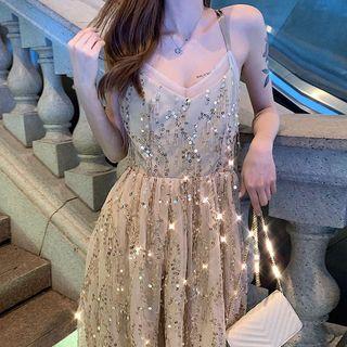 Sequined Maxi Spaghetti Strap Dress