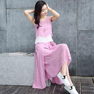Set: Tiered Linen Cotton Sleeveless Top + Skirt