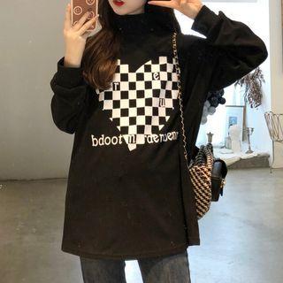 Checkered Heart Mock-neck Sweatshirt