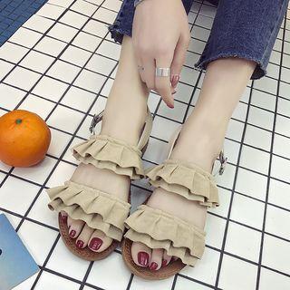 Faux-leather Ruffled Flat Sandals