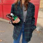 Single Breasted Plaid Blazer Green - One Size
