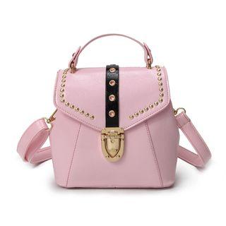 Faux-leather Push-lock Studded Handbag