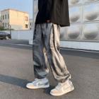 Tie-dyed Lettering Drawstring Cuff Straight Leg Pants