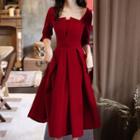 3/4-sleeve Midi A-line Cocktail Dress
