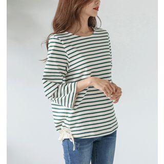 Drawcord-hem Stripe T-shirt