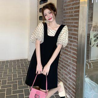 Short-sleeve Dotted Blouse / Sleeveless Dress
