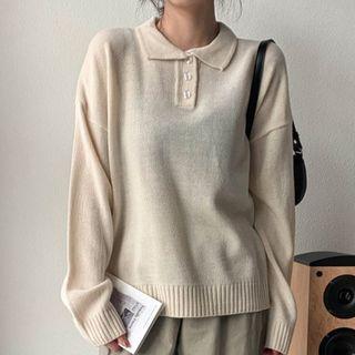 Collared Drop-shoulder Knit Top