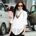 3/4-sleeve Chiffon Shirt White - One Size
