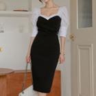 Two-tone Sweetheart Neckline 3/4-sleeve Sheath Dress