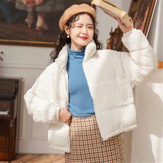 Corduroy Padded Zip-up Jacket White - One Size