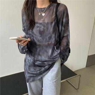 Long-sleeve Tie-dyed Mesh T-shirt / Camisole Top