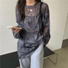 Long-sleeve Tie-dyed Mesh T-shirt / Camisole Top