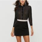 Rhinestone Striped 3/4-sleeve Shirt