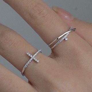 Rhinestone Cross / Layered Open Ring