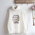 Milk Jacquard Turtleneck Sweater Milky White - One Size