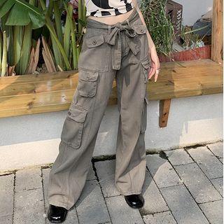 Tie-waist Wide Leg Cargo Pants