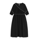 Short-sleeve Beaded Midi Dress Black - One Size