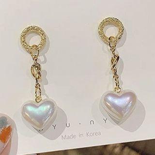Faux Pearl Heart Dangle Earring 1 Pair - Silver Needle - As Shown In Figure - One Size