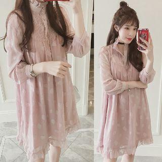 Frill Trim Long-sleeve Chiffon Dress