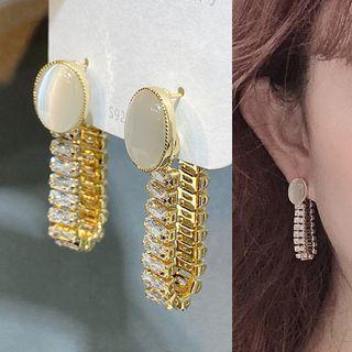 Cat Eye Stone Rhinestone Chained Dangle Earring 1 Pair - Gold - One Size