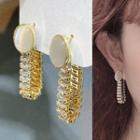 Cat Eye Stone Rhinestone Chained Dangle Earring 1 Pair - Gold - One Size