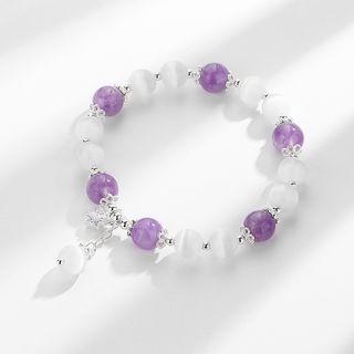 Star Faux Crystal Faux Cat Eye Stone Bracelet 925 Silver - Purple & Transparent White - One Size