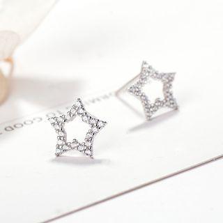 Rhinestone Star Stud Earring 925 Silver - One Size