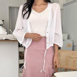 Drawcord-hem Sheer Cardigan