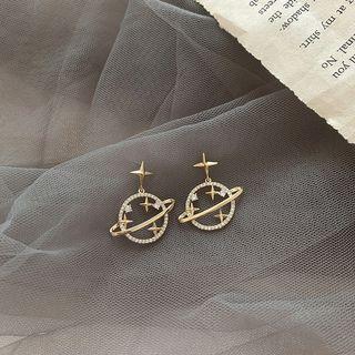 Rhinestone Planet Dangle Earring 1 Pair - Silver Stud Earrings - Gold & Silver - One Size