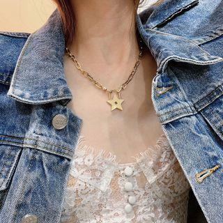 Titanium Steel Star Lock Necklace Golden - One Size