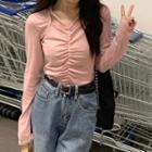 Long-sleeve Ruched T-shirt Pink - One Size