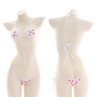 Strawberry Print Bikini Set White - One Size
