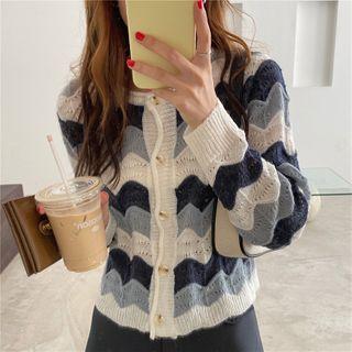 Color Block Wave Pattern Cardigan
