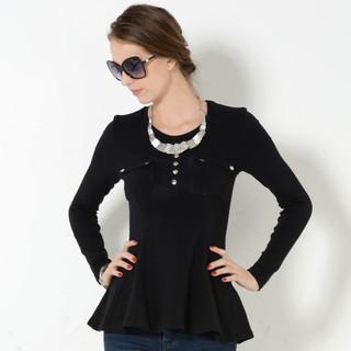 Long-sleeved Buttoned Peplum Top Black - One Size