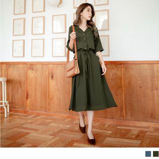 Elbow Sleeve Lace Panel Shirtdress