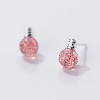 925 Sterling Silver & Bead Light Bulb Earring 1 Pair - Red - One Size