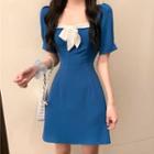 Short-sleeve Square-neck Cutout A-line Mini Dress